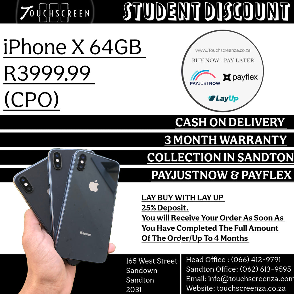 Student Discount - iPhone X 64GB  (Assorted Colours) - CPO